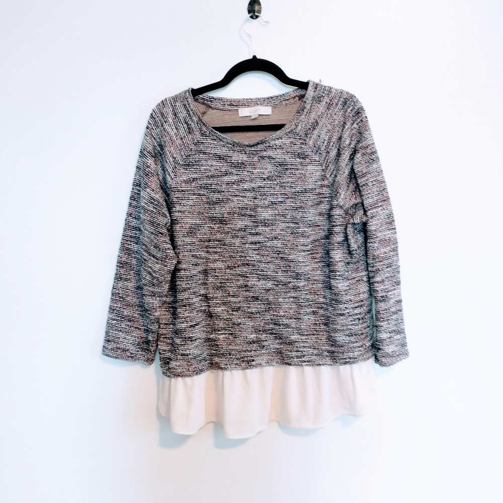 Loft long sleeve top with attached light weight fabric at the hem to look layere